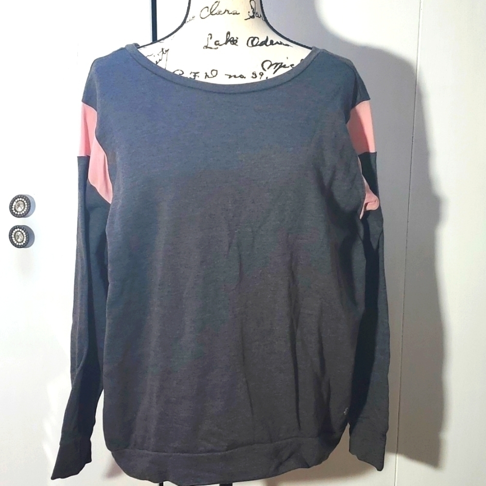 Pro Player- Womens Heather Gray/ Pink Sweatshirt Criss Cross Athleisure Sz.1X